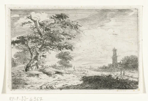 Kerktoren bij zandvlakte by Hermanus van Brussel, print, 1800-1815