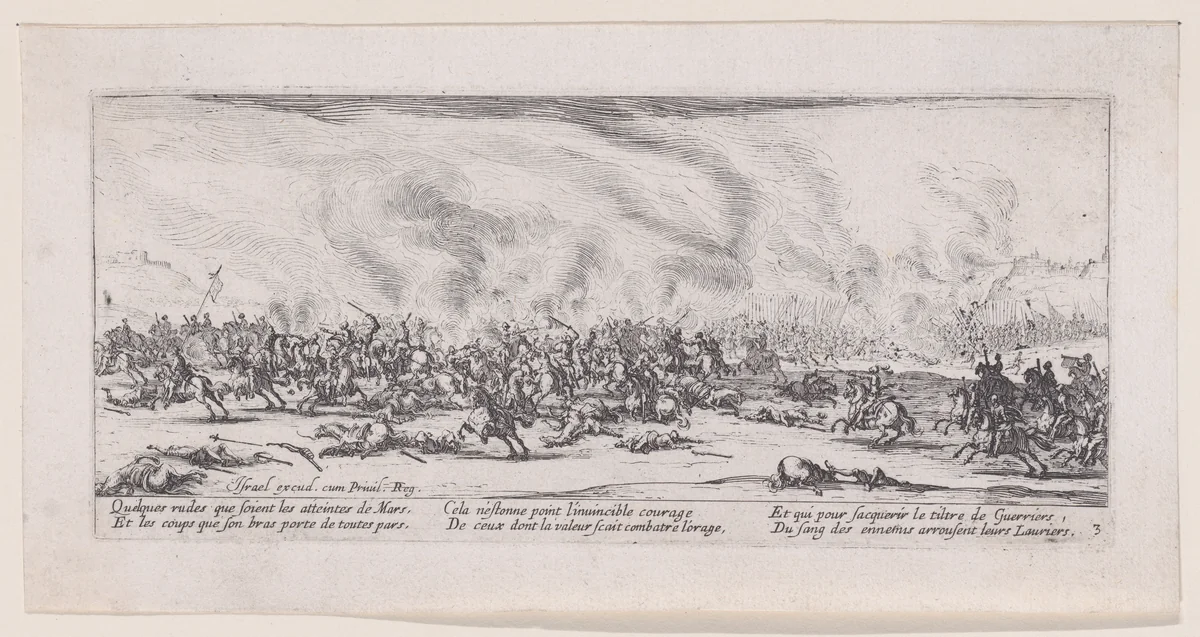 La Bataille (The Battle), from Les Misères et les Mal-Heures de la Guerre (The Miseries and Misfortunes of War), plate 3 by Jacques Callot, print, 1633