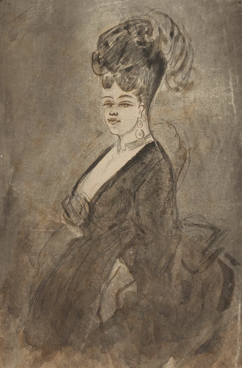 Three-Quarter Length Portrait of a Woman by Constantin Guys, drawing, 1860-1870