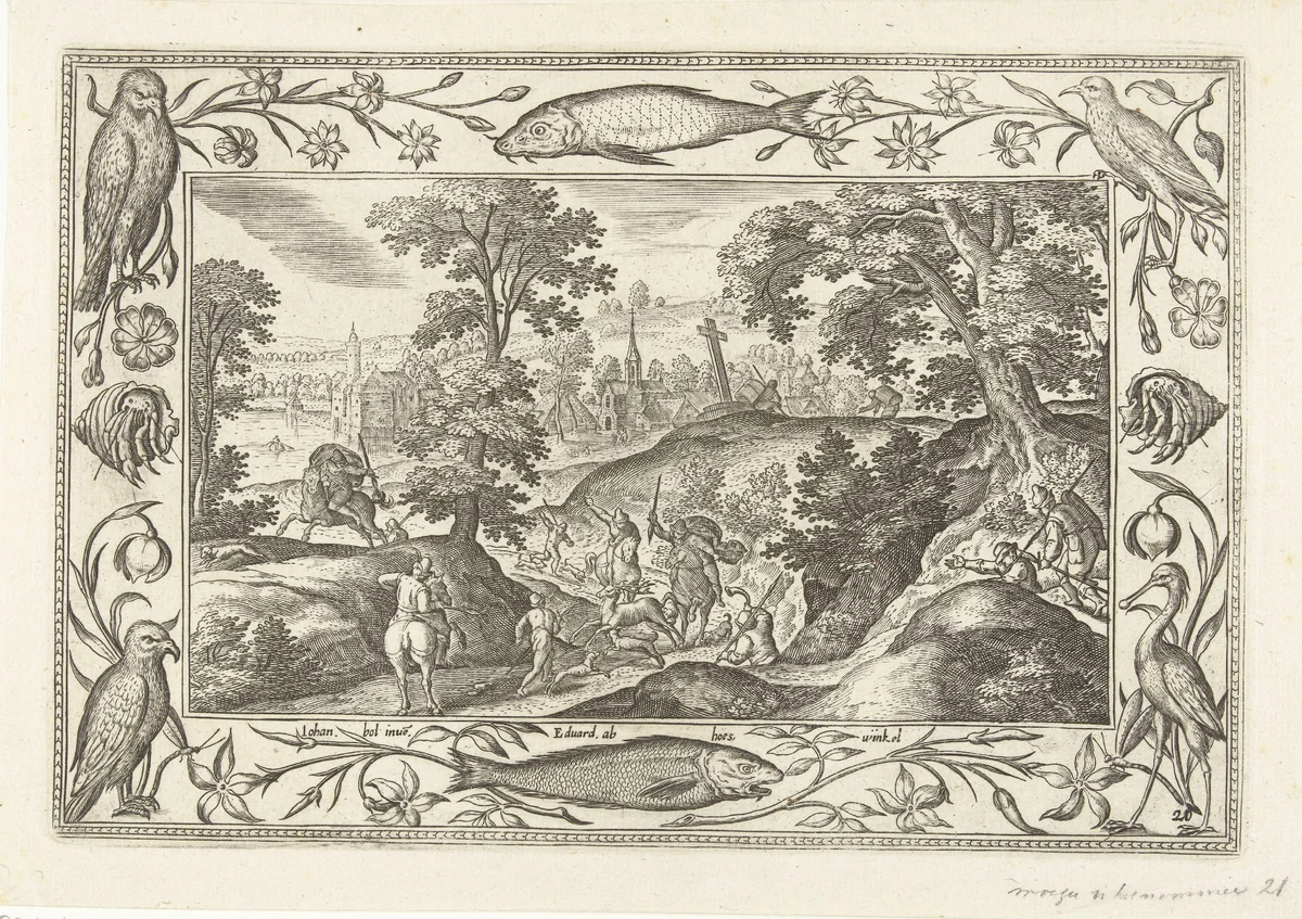 Hertenjacht by Unknown, print, 1582-1586