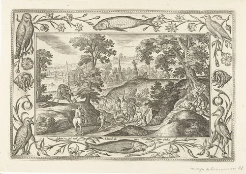 Hertenjacht by Unknown, print, 1582-1586