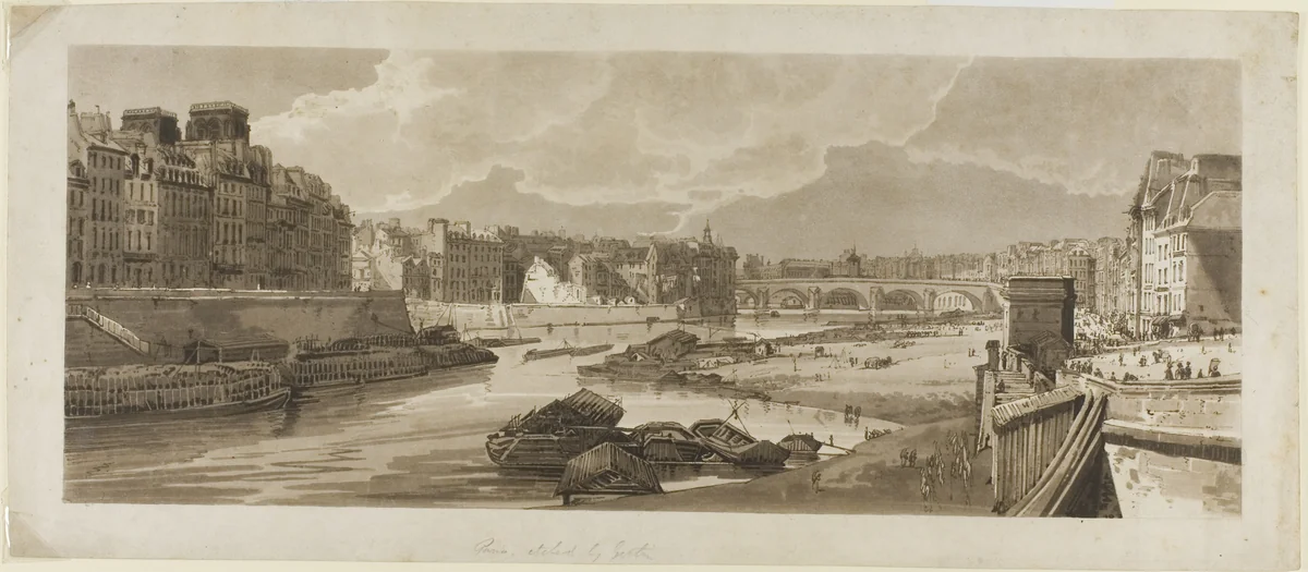 View of the City with the Louvre, etc., taken from Pont Marie, from A Selection of Twenty of the Most Picturesque Views in Paris by Thomas Girtin, print, 1802