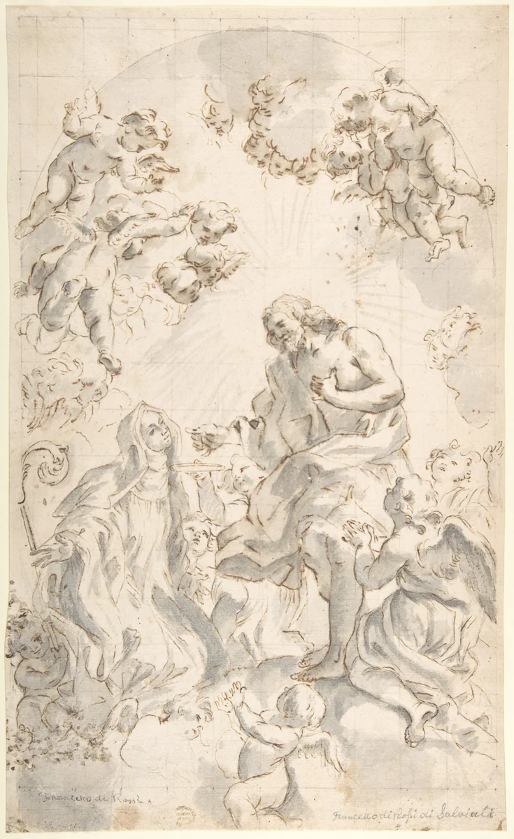 Christ Giving the Host to a Holy Abbess (after Gaulli) by Giovanni Battista Gaulli, drawing, 1639-1709