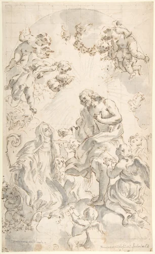 Christ Giving the Host to a Holy Abbess (after Gaulli) by Giovanni Battista Gaulli, drawing, 1639-1709