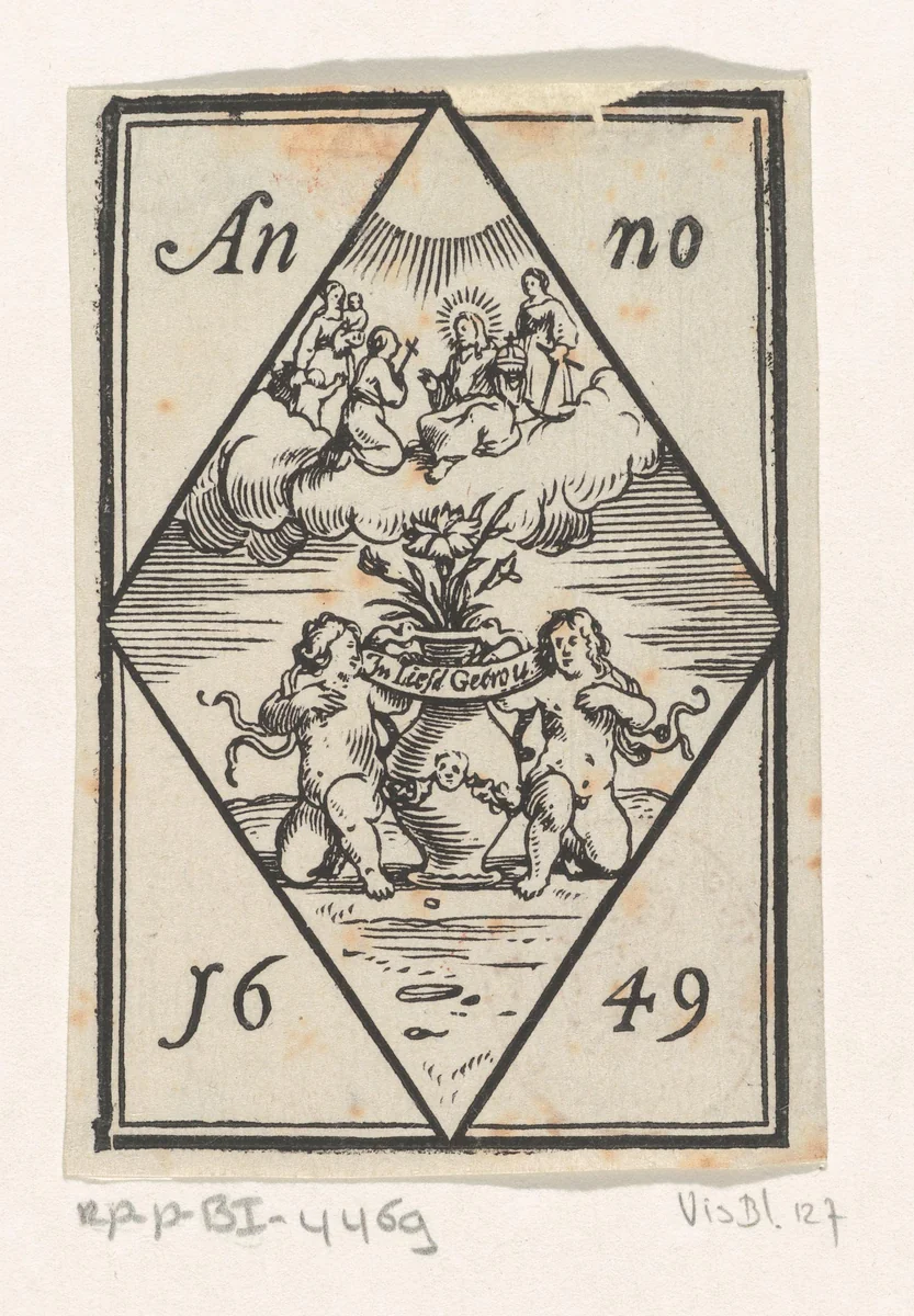 Vignet van de rederijkerskamer 'In liefde getrouw' te Haarlem by Dirck de Bray, print, 1649