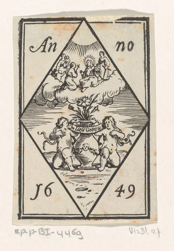 Vignet van de rederijkerskamer 'In liefde getrouw' te Haarlem by Dirck de Bray, print, 1649