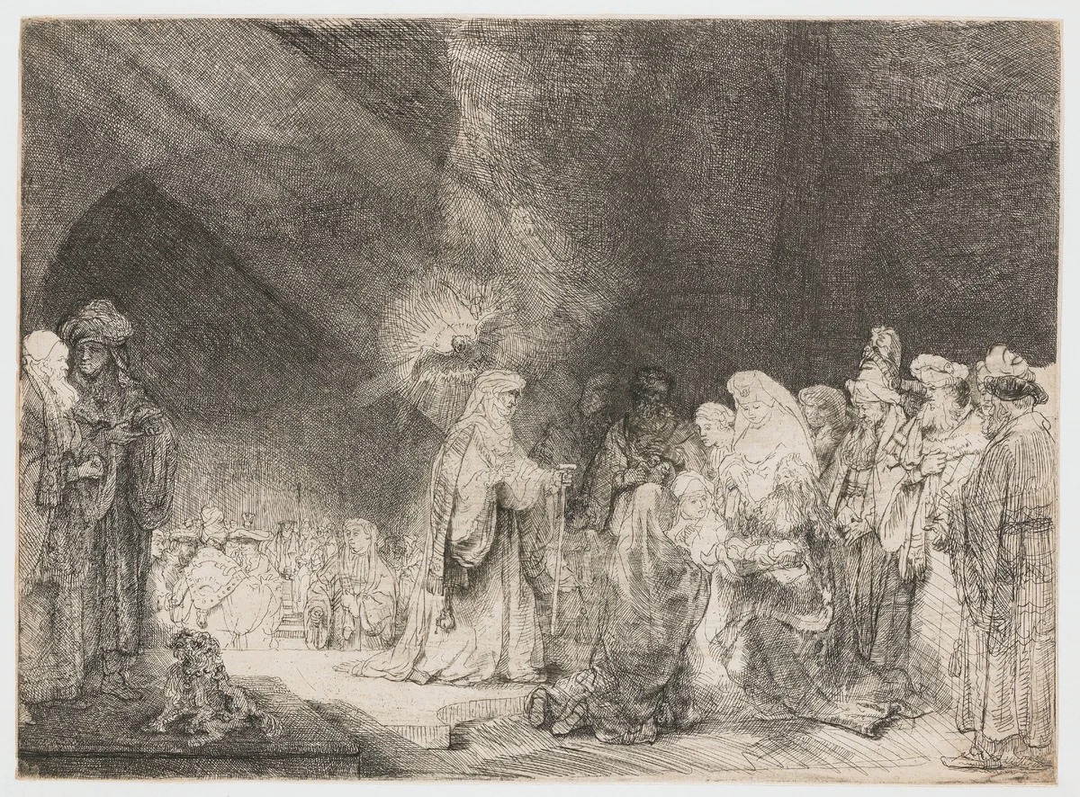 The presentation in the temple: oblong print by Rembrandt van Rijn, print, 1640
