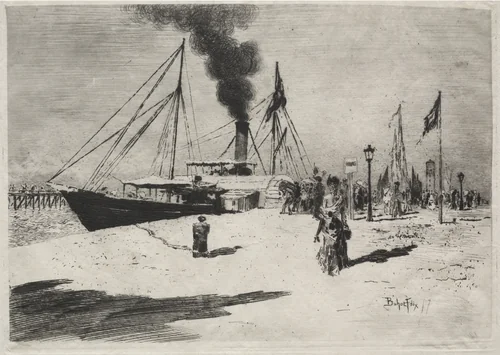 The Wharf at Trouville by Félix Hilaire Buhot, print, 1877