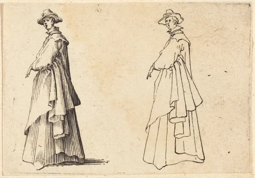 Lady in a Large Coat by Jacques Callot, print, 1617