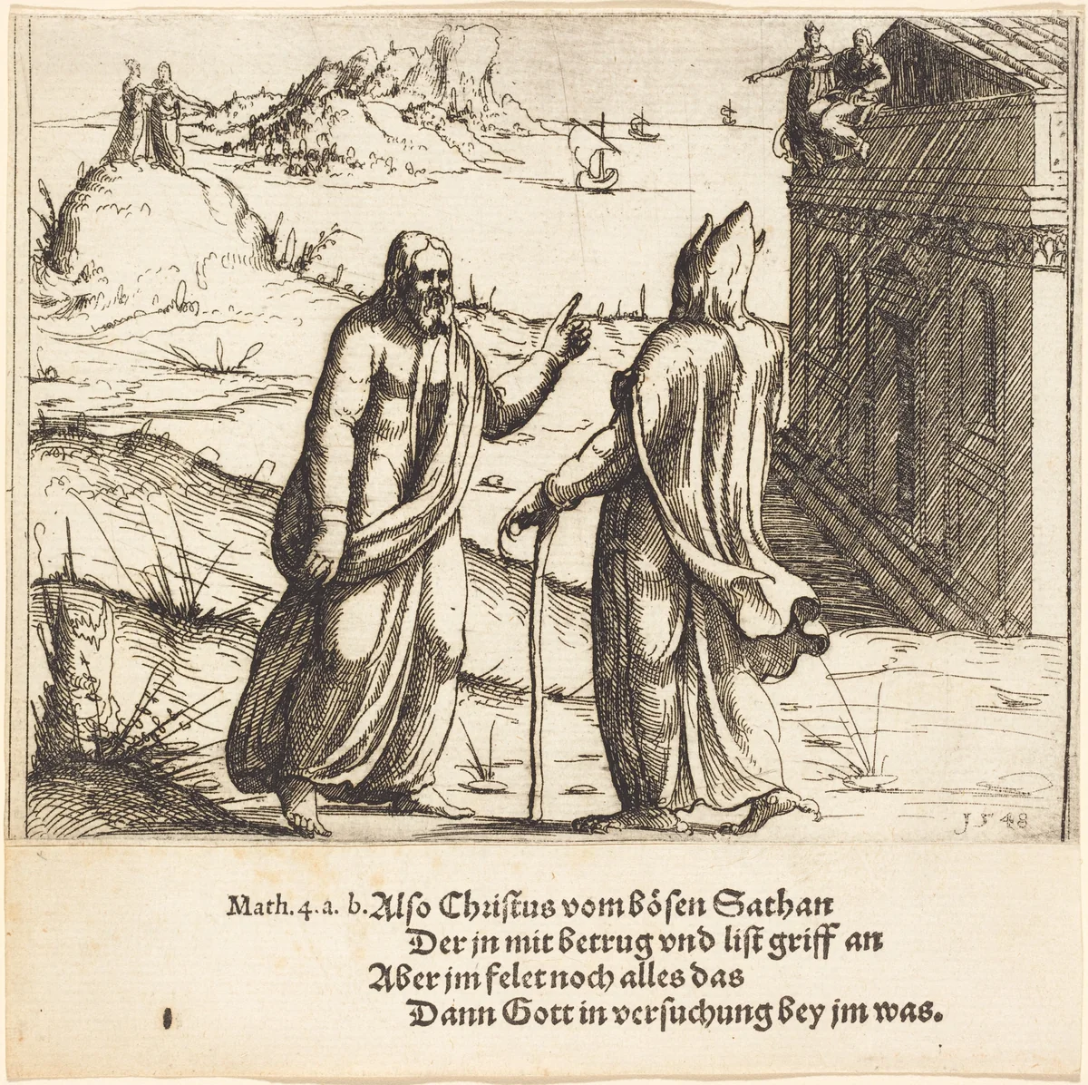 The Temptation of Christ by Augustin Hirschvogel, print, 1548