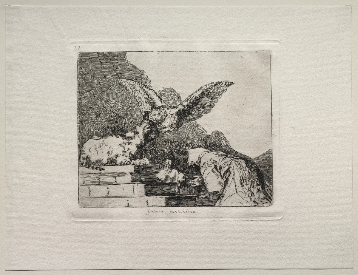 The Horrors of War: Feline Pantomime by Francisco de Goya, print, 1810-1820