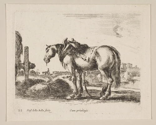Plate 22: Cart Horse, from "Various animals" (Diversi animali) by Stefano della Bella, print, 1636-1646