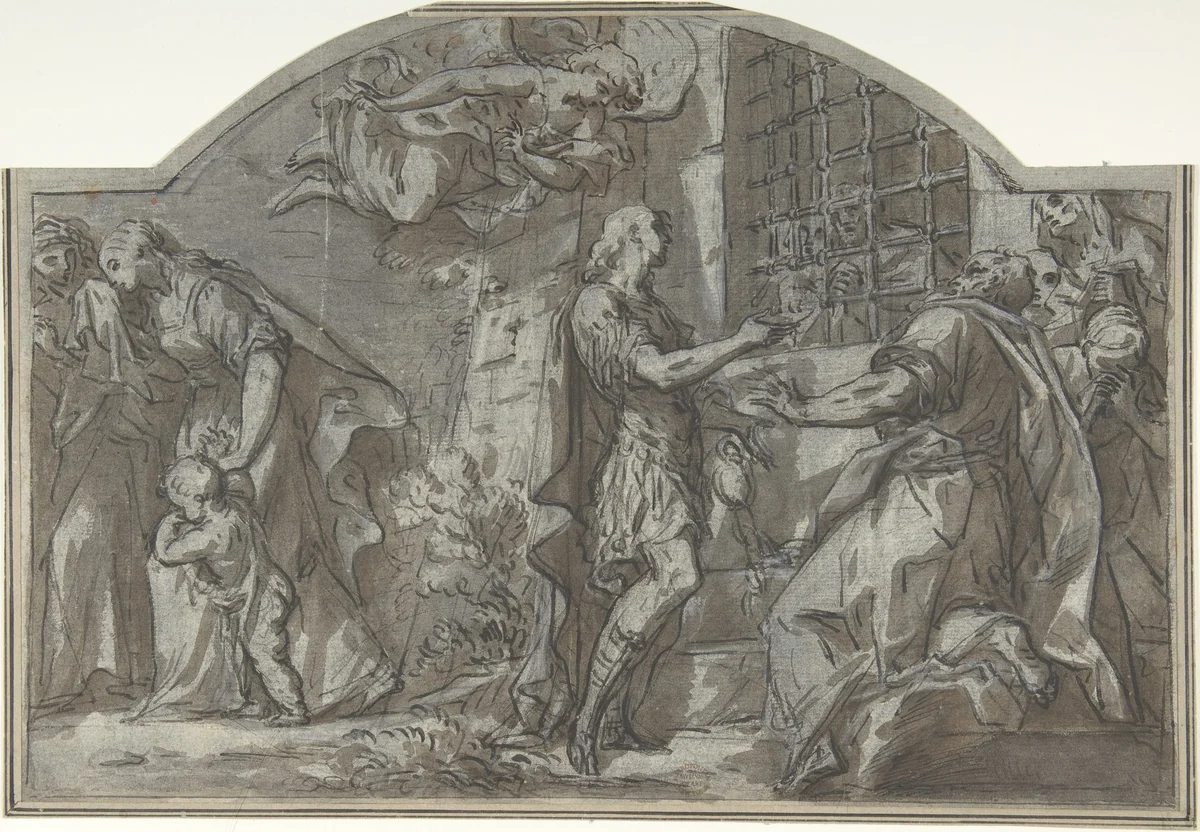 Saint Sebastian Exhorts the Christian Prisoners by anonymous, drawing, 1700-1800