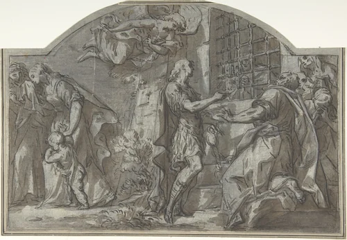 Saint Sebastian Exhorts the Christian Prisoners by anonymous, drawing, 1700-1800