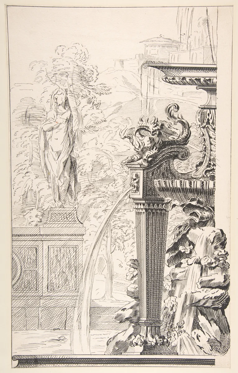 Study for a Garden Capriccio by Gilles Marie Oppenord, drawing, 1685-1742