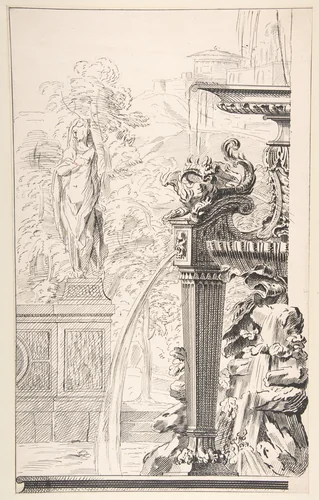 Study for a Garden Capriccio by Gilles Marie Oppenord, drawing, 1685-1742