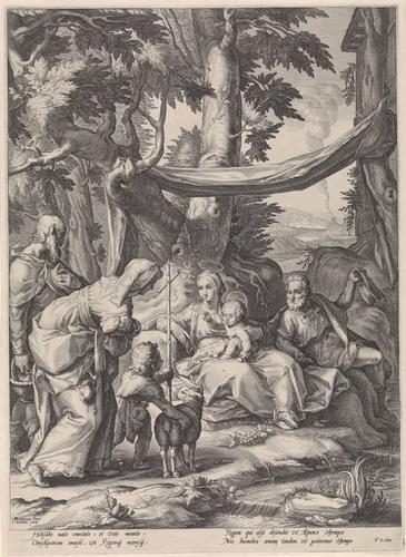 H. Familie met Elisabet, Zacharias en het kind Johannes de Doper by Unknown, print, 1590