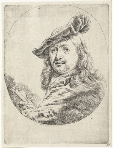 Portret van Gerard Dou by Godfried Schalcken, print, 1660-1680