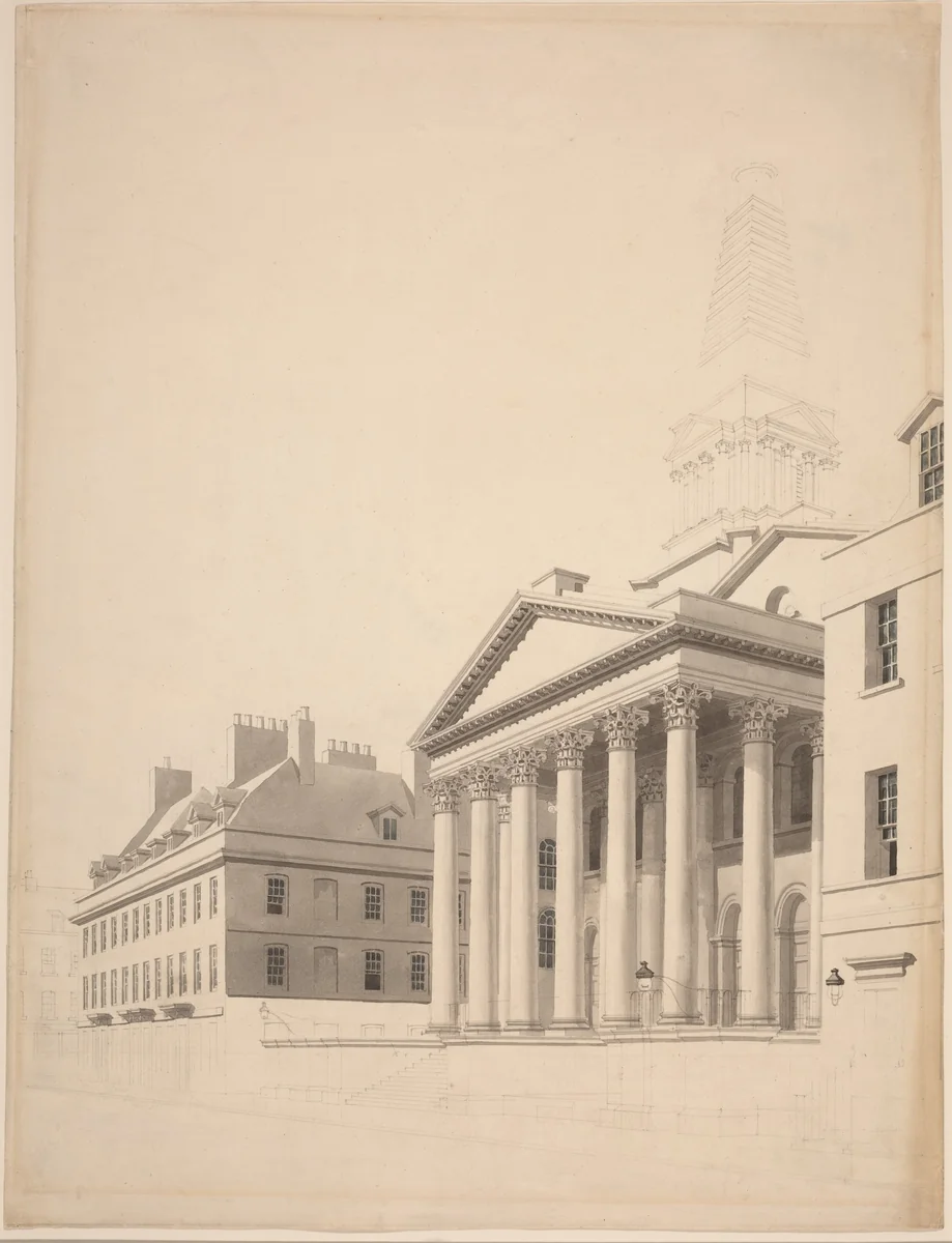St. George's, Bloomsbury by Thomas Malton, drawing, 1799