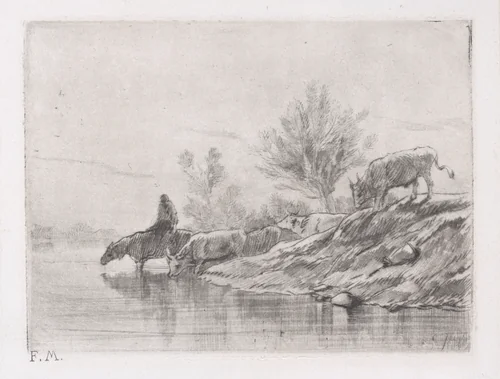 Landscape with Horses by Charles Jacque, print, 1848