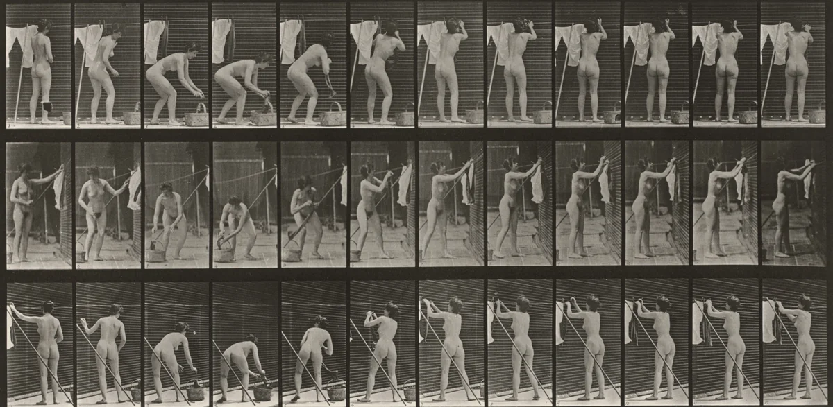 Plate Number 434. Hanging clothes on a line by Eadweard Muybridge, photograph, 1887