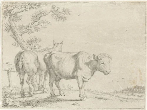 Landschap met koe en paard by Joannis Jacobus Bijlaert, print, 1777