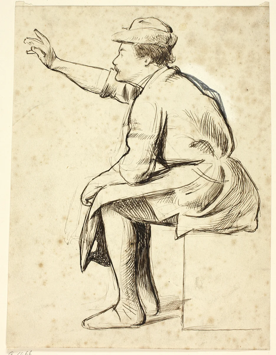 Seated Man with Raised Arm by Henry Stacy Marks, drawing, 1849-1898