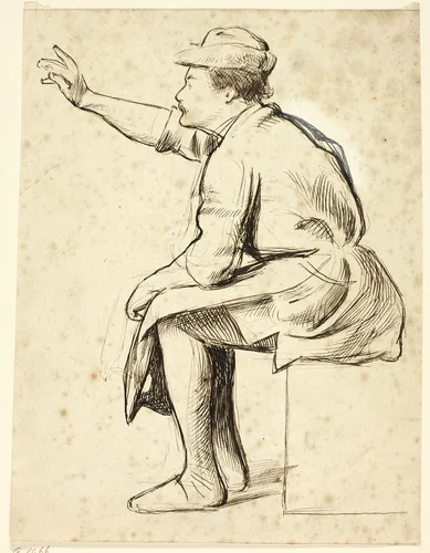 Seated Man with Raised Arm by Henry Stacy Marks, drawing, 1849-1898