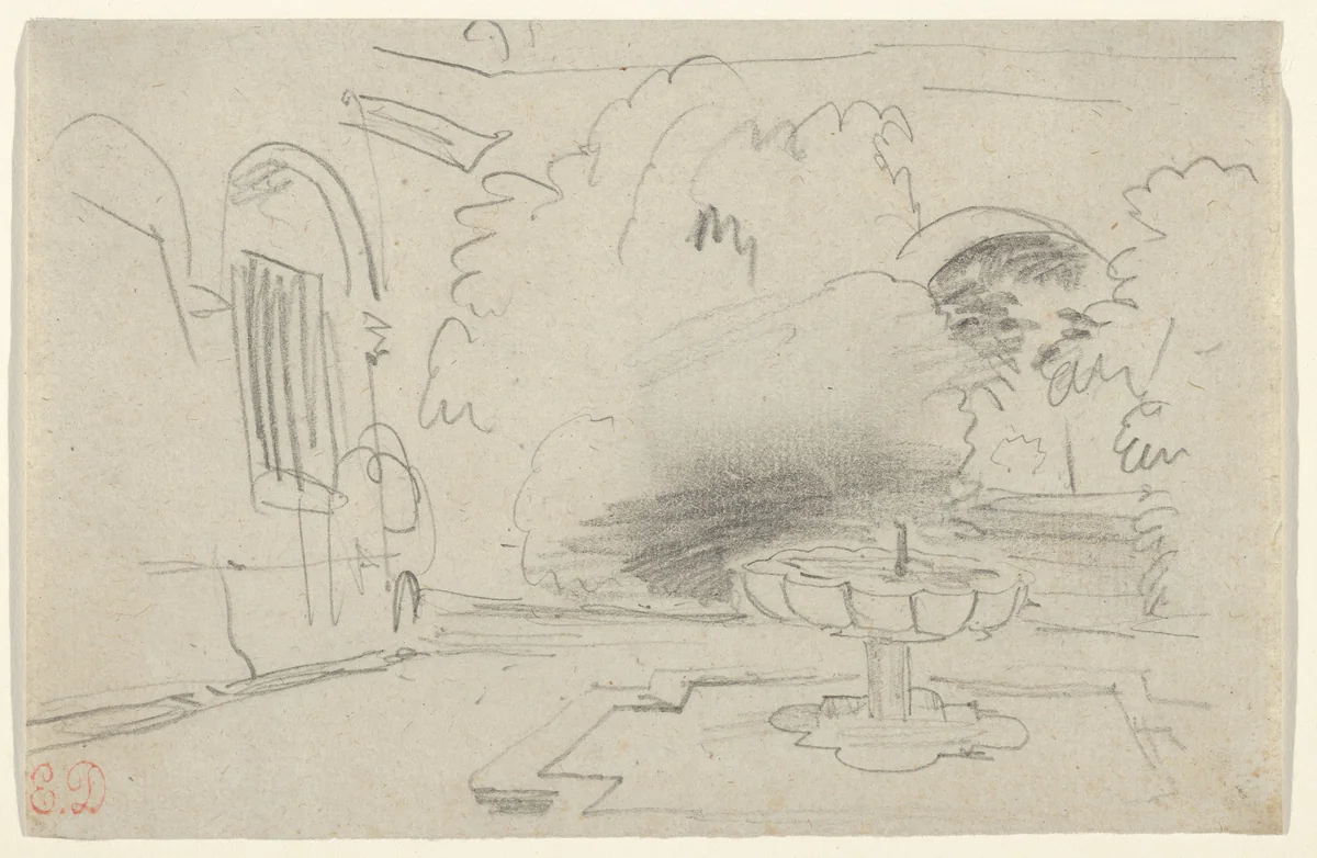 Courtyard with a Fountain by Eugène Delacroix, drawing, 1832