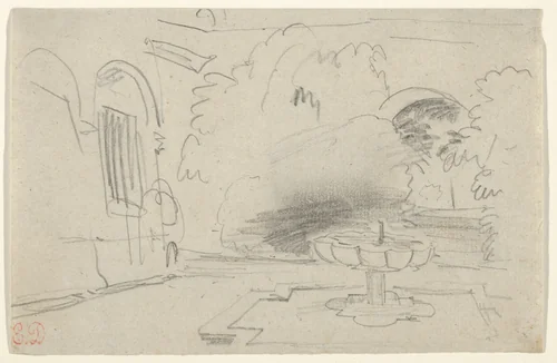 Courtyard with a Fountain by Eugène Delacroix, drawing, 1832