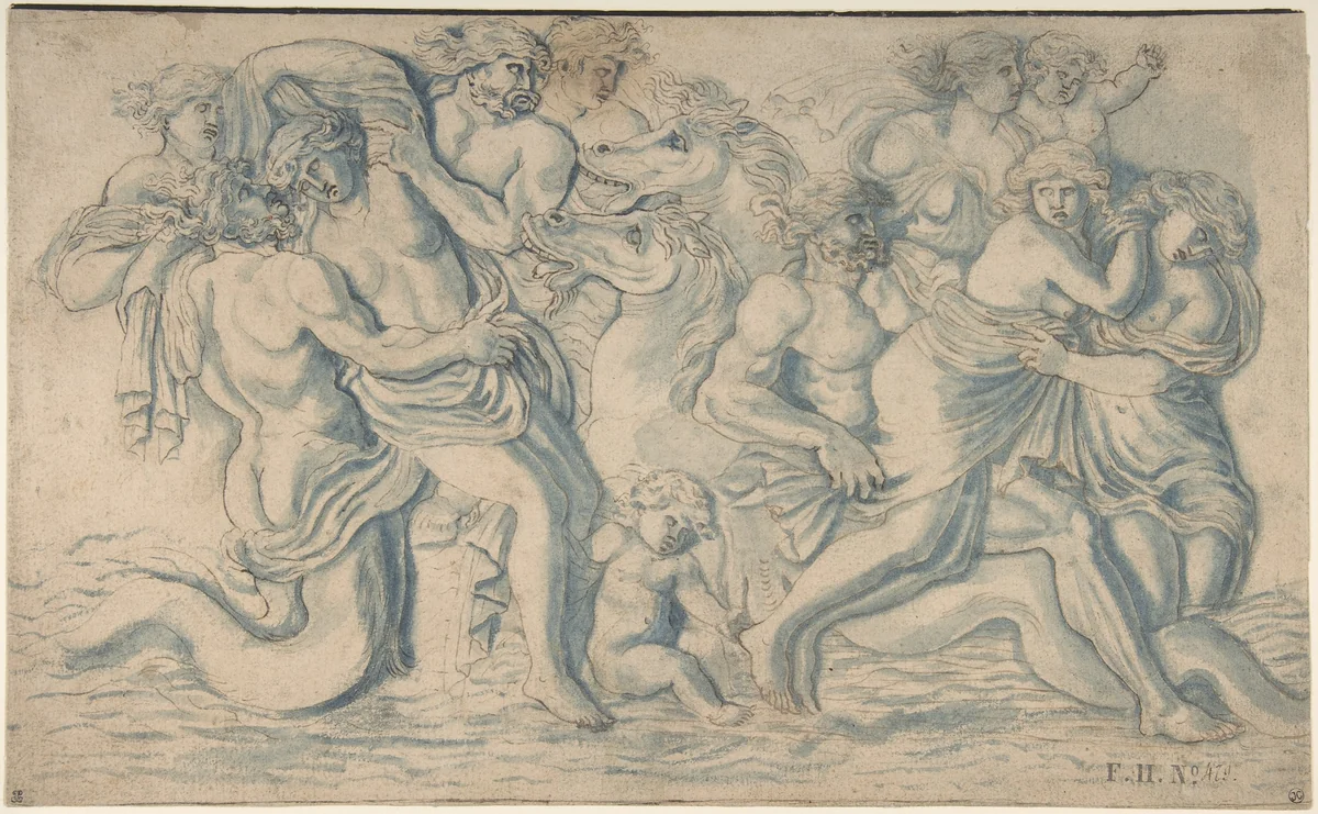 Tritons Carrying Off Nereids by François Perrier, drawing, 1595-1650