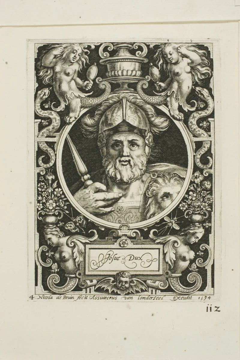 Joshua, plate four from The Nine Worthies by Nicolaes de Bruyn, print, 1594