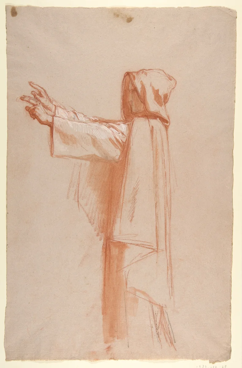 Monk (lower register; study for wall paintings in the Chapel of Saint Remi, Sainte-Clotilde, Paris, 1858) by Isidore Pils, drawing, 1830-1875