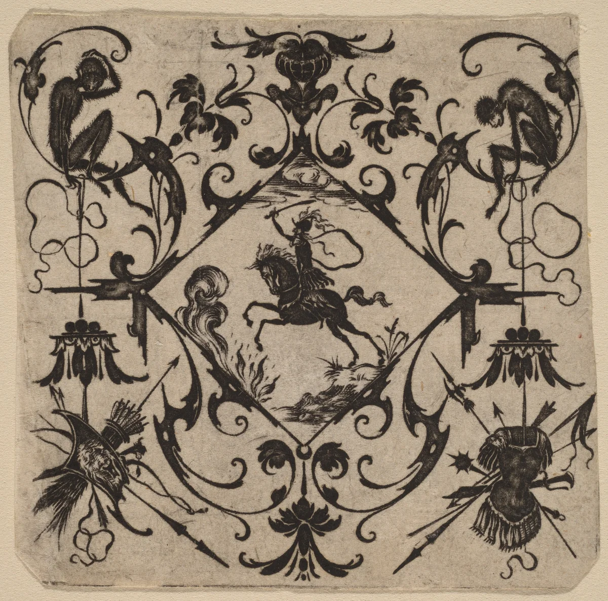Ornament with Grotesque by Master CR, print, 1616