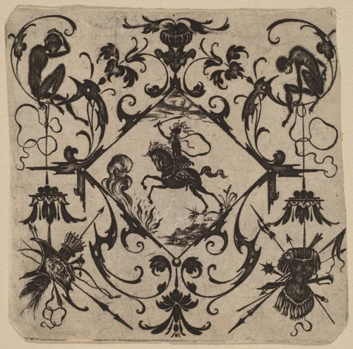 Ornament with Grotesque by Master CR, print, 1616