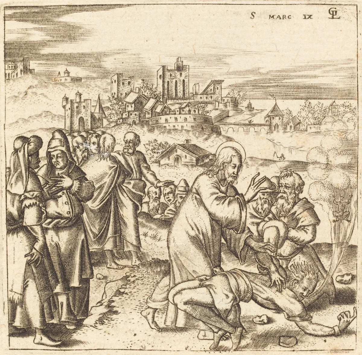 Christ Heals the Epileptic Boy by Léonard Gaultier, print, 1576-1580
