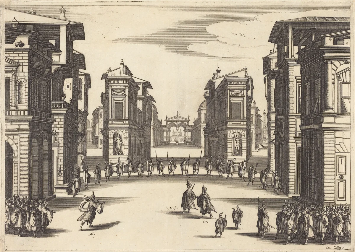 Il Solimano, Act III by Jacques Callot, print, 1620