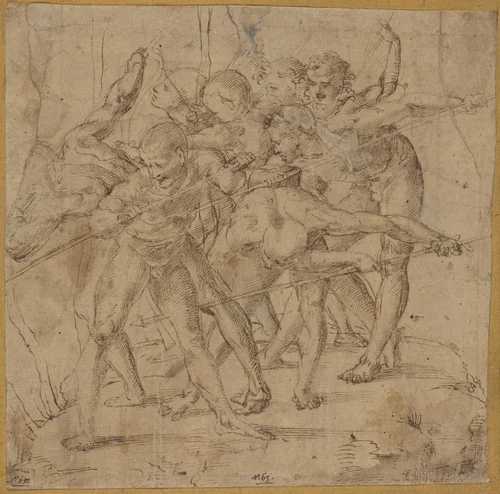 Battle Scene by Girolamo Genga, drawing, 1476-1551