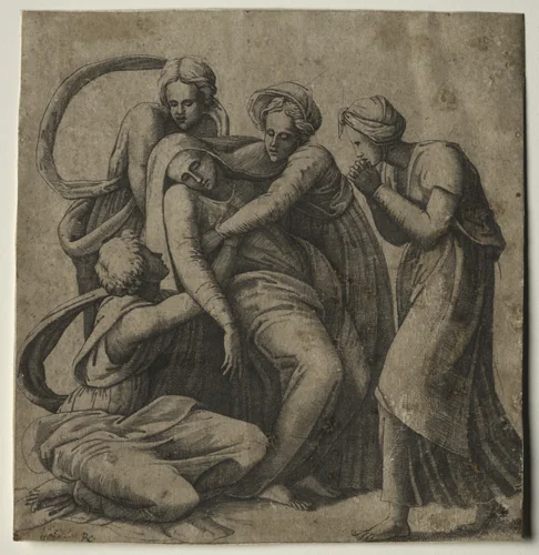 The Virgin Fainting in the Arms of Three Holy Women by Giulio Bonasone, print, 1530-1576