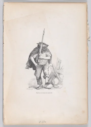 I saw a wolf standing guard, from "Scenes from the Private and Public Life of Animals" by J. J. Grandville, print, 1832-1852