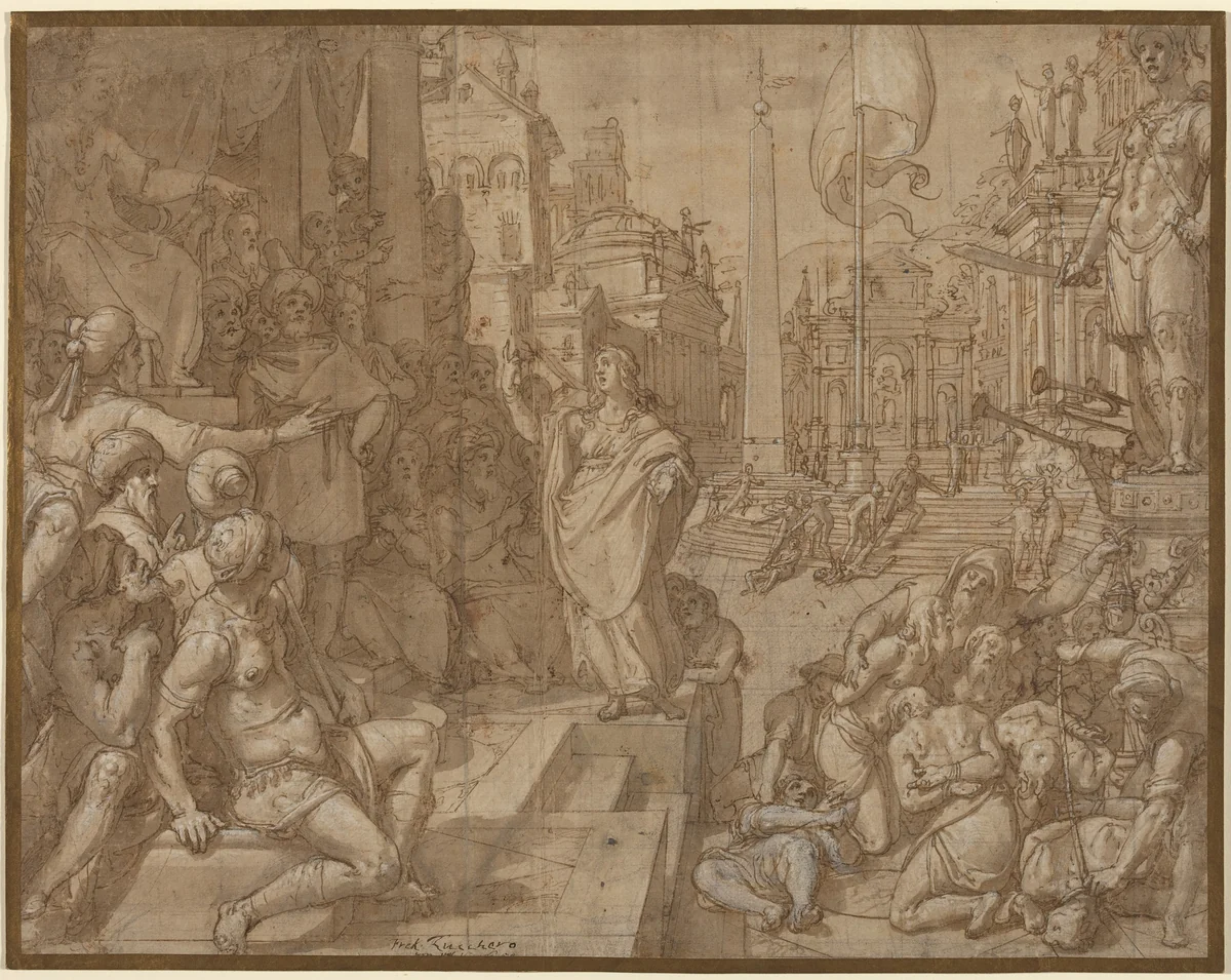 Disputation of Saint Catherine of Alexandria by Federico Zuccaro, drawing, 1570
