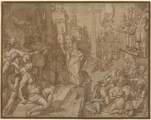 Disputation of Saint Catherine of Alexandria by Federico Zuccaro, drawing, 1570