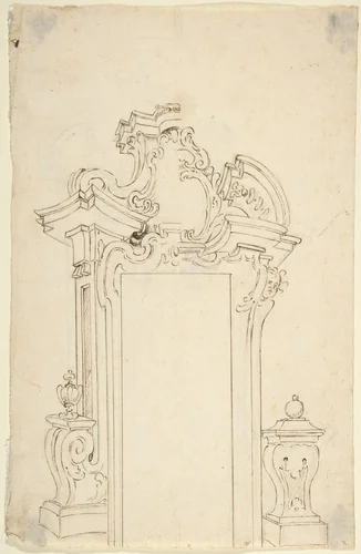 Two Alternate Designs for a Door Frame by anonymous, drawing, 1700-1780