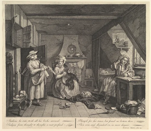 The Distrest Poet by William Hogarth, print, 1737