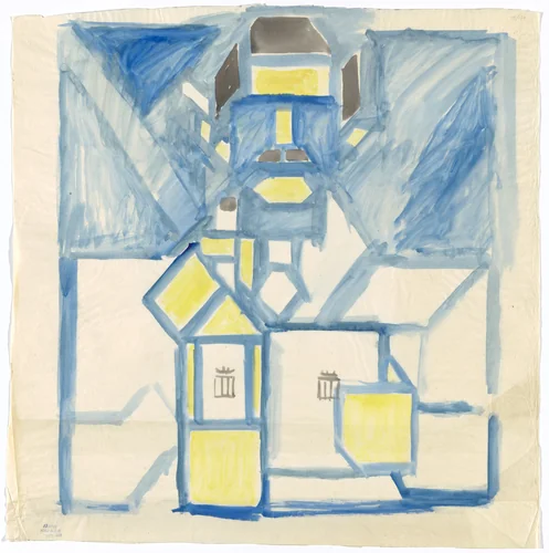 Preliminary design for poster for Delft Salad Oil (Delftsche Slaolie) by Bart van der Leck, drawing, 1919