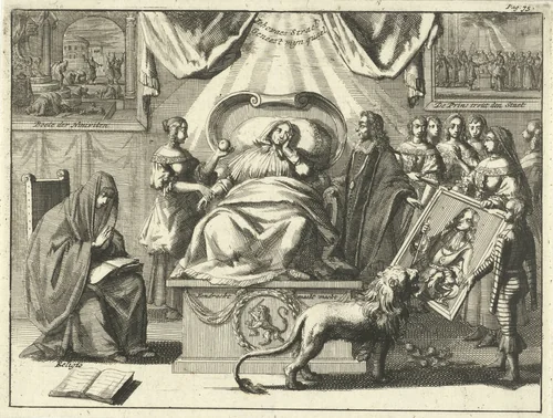 Allegorie op de positie van Willem III als redder van het vaderland, 1672 by Jan Luyken, print, 1690