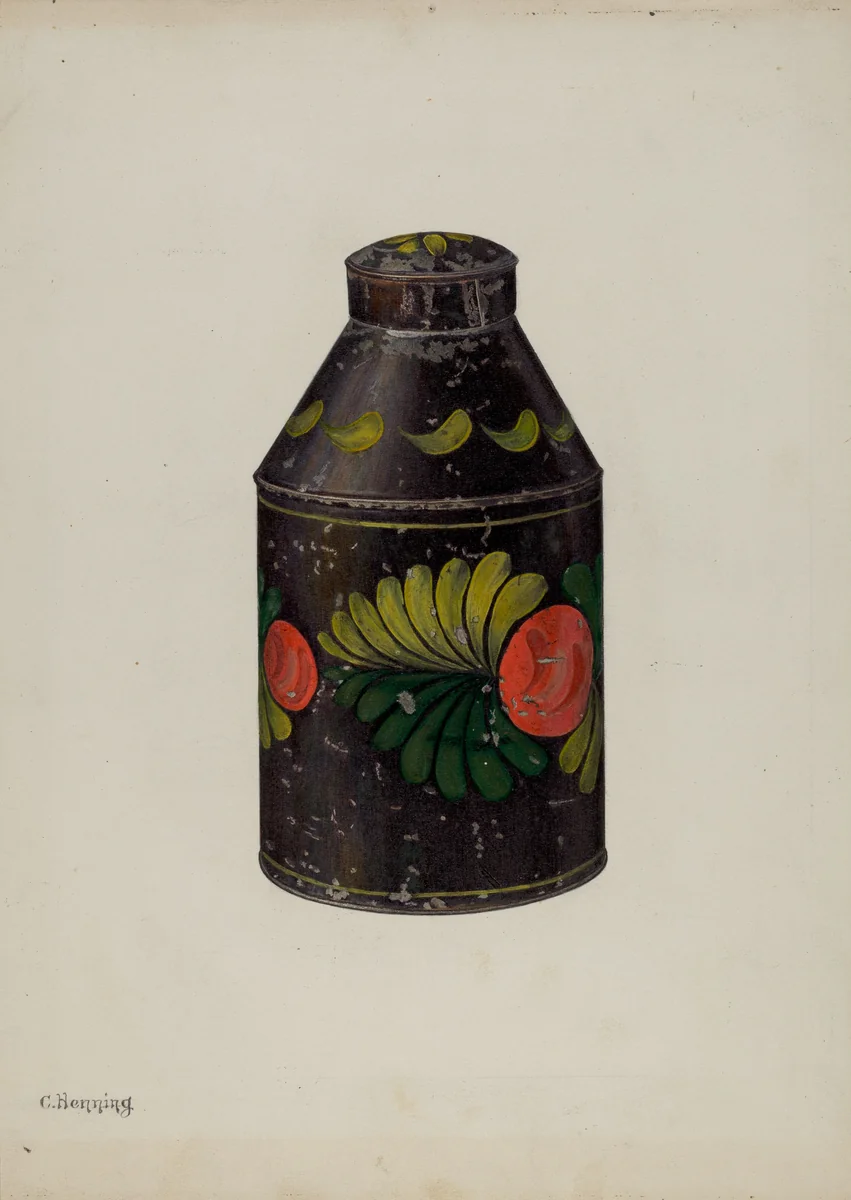 Toleware Tea Caddy by Charles Henning, index of american design, 1941