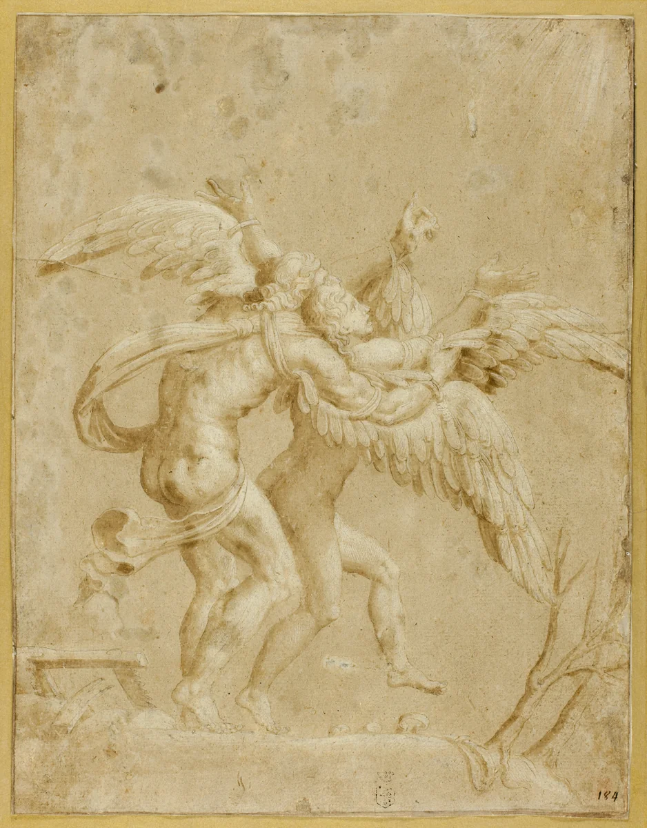 Daedalus and Icarus by Giulio Romano, drawing, 1530-1535
