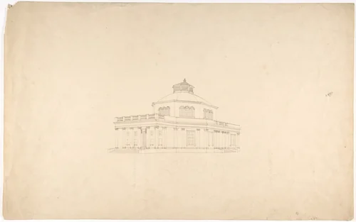Design for a Centrally Planned Domed Building with Porticos, Perspective by anonymous, drawing, 1800-1900