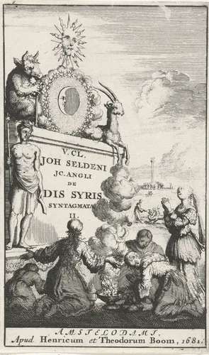 Vijf vrouwen geknield voor een rokende offerschaal by Jan Luyken, print, 1680